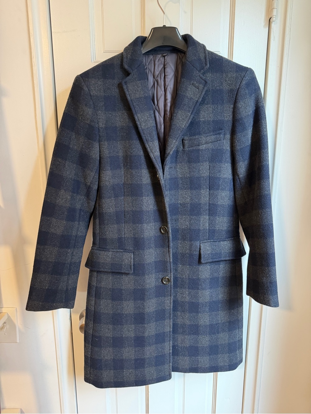 J. Crew Men's Navy and Gray Plaid Pea Coat